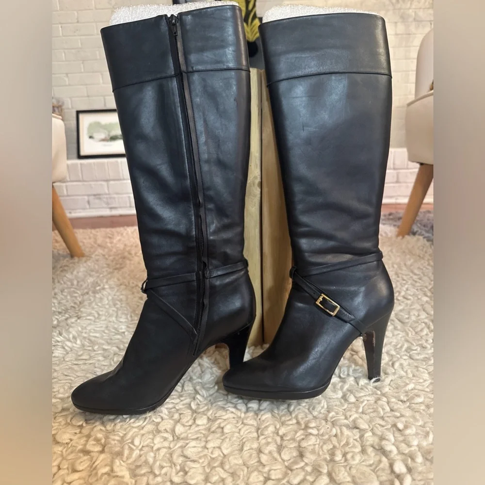 Banana Republic Black Tall Knee High Almond  Toe Sophia 3 3/4” Heel Boots Sz 8 - Picture 3 of 6